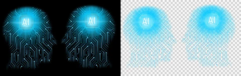 Human head microchip in brain  Stock Illustration
