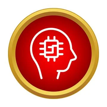 Human head with microchip, illustrating artificial intelligence brain concept 库存插图
