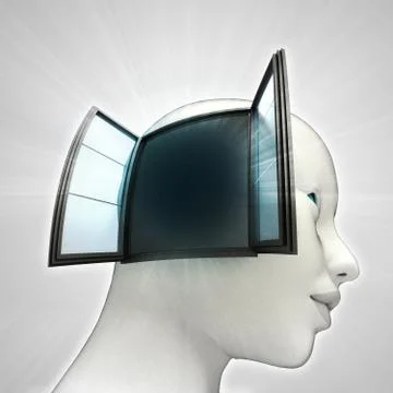 Human head model with open window on side idea concept illustration Stock Illustration