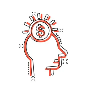 Human head with money icon in comic style. Career progress cartoon vector ill 스톡 일러스트