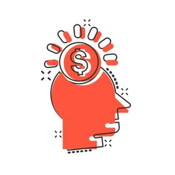 Human head with money icon in comic style. Career progress cartoon vector ill 스톡 일러스트