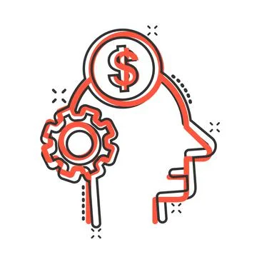 Human head with money icon in comic style. Career progress cartoon vector ill イラスト素材
