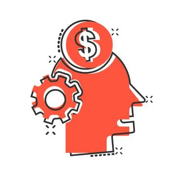 Human head with money icon in comic style. Career progress cartoon vector ill 스톡 일러스트
