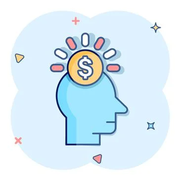 Human head with money icon in comic style. Career progress cartoon vector ill イラスト素材