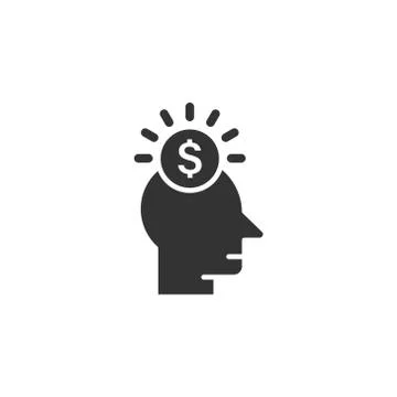 Human head with money icon in flat style. Career progress vector illustration 스톡 일러스트