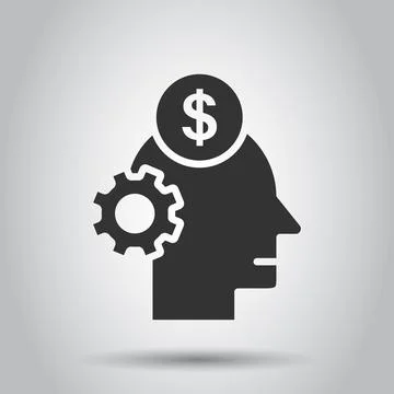 Human head with money icon in flat style. Career progress vector illustration Illustrazione stock