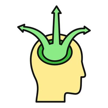 Human head with multiple arrows showing choices and decision making Stockillustratie