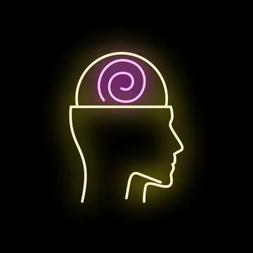 Human head with neon brain spiral inside Stock Illustration