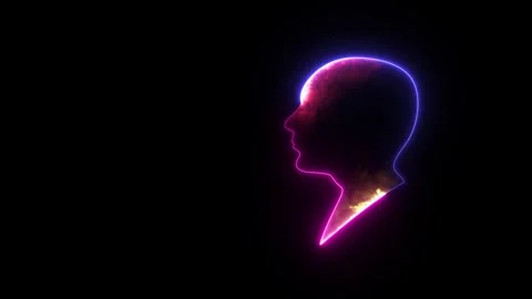 Human head neon line icon animation. Glowing blue and purple neon line Huma.. Stock Footage 294228194