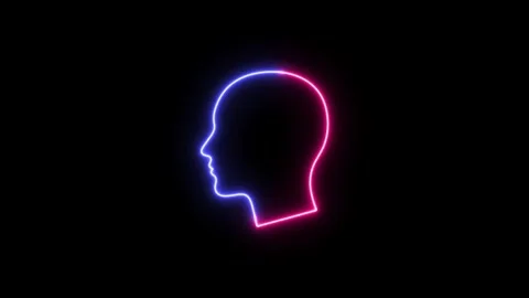 Human head neon profile outline seamless loop animation Stock Footage 323313201