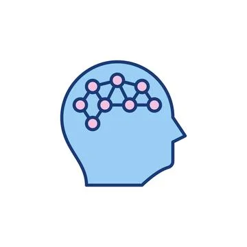 Human Head with Neuron Connections in Brain colored icon Stock Illustration