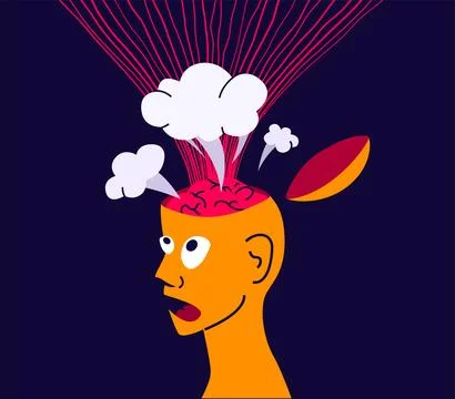 Human head with open brain and explosion, think flow vector illustration Stock Illustration