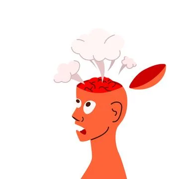 Human head with open brain and explosion, think flow vector illustration Stock Illustration