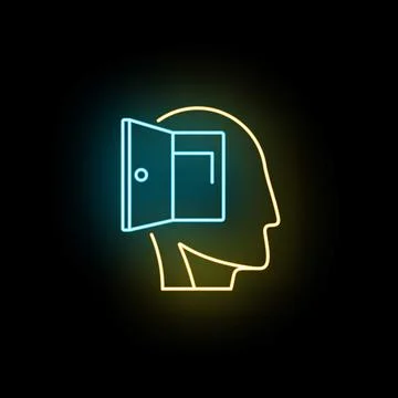 Human head with open door neon line Stock Illustration