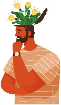 Human head open with technological flower. Man thinking about cultivation of new Stock Illustration