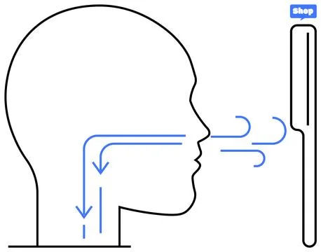 Human Head Outline with Breathing Process Near Device with Shop Sign Stock Illustration