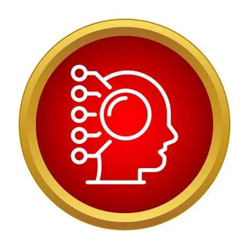 Human head outline with circuit design inside a red circle Illustrazione stock