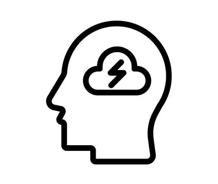 Human Head Outline with Cloud and Lightning Icon Representing Ideas and Tho.. Stock Illustration
