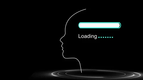 Human head outline with loading bar and border. Human head for AI processin.. Stock Footage 337815133