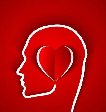 Human head with paper red heart Stock Illustration