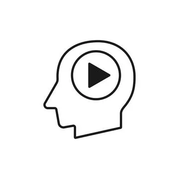 Human head with play button silhouette vector illustration Stock Illustration