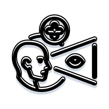 Human head processing information and forming vision perspective Illustrazione stock
