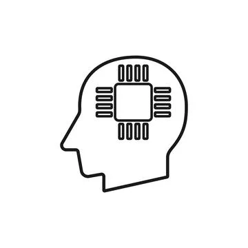 Human head with processor sign silhouette vector illustration Stock Illustration