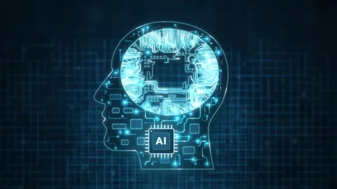 Human Head Profile Ai Circuit Board Loop 스톡 동영상 343243144