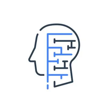 Human head profile and labyrinth, logic game, critical thinking, brain maze Illustrazione stock