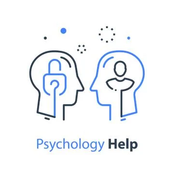 Human head profile and padlock, cognitive psychology or psychotherapy concept Stock Illustration