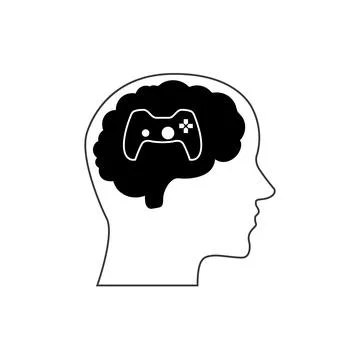Human Head Profile with Brain and Video Game Controller Icon Stock Illustration