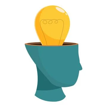 Human head profile containing glowing light bulb showing creative thinking 스톡 일러스트