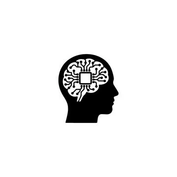 Human head profile with digital brain circuit chip icon 库存插图