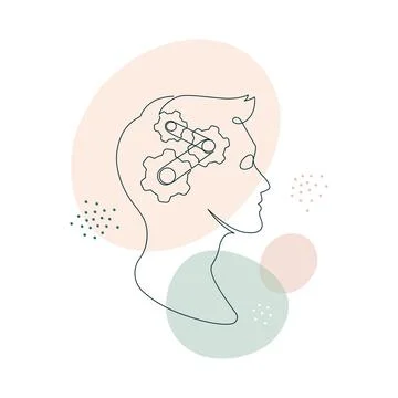 Human head profile with gear wheel cog by continous line Stock Illustration