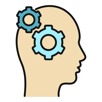Human head profile with gears representing thinking process Stock Illustration