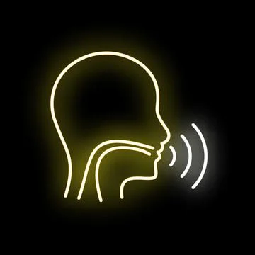 Human head profile generating sound waves neon icon Stock Illustration