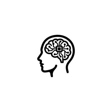 Human head profile icon with digital circuit board brain inside Stock Illustration