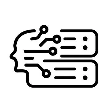 Human head profile integrated with server rack icon representing neural Stock Illustration