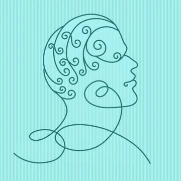 Human head profile, isolated on blue background. Stock Illustration