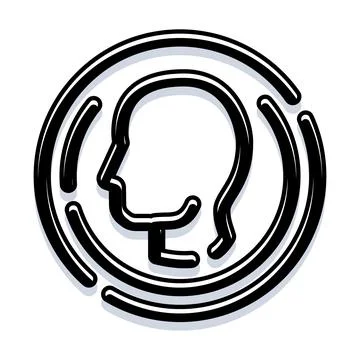 Human head profile outline in radiating circle Stock Illustration