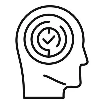 Human head profile showing time management with check mark icon Stock Illustration