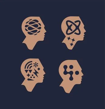 Human head profile view artificial intelligence style dark Stock Illustration
