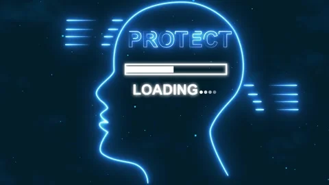Human head profile with the word PROTECT and a loading bar inside on a dark.. Stock Footage 330791444