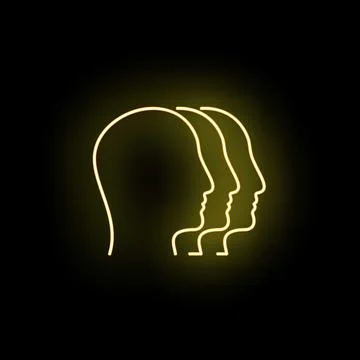 Human head profiles neon glowing yellow line art Stock Illustration