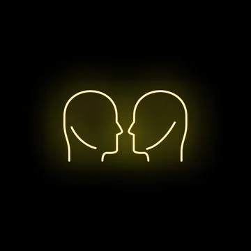 Human head profiles in yellow neon light communicating Stock Illustration