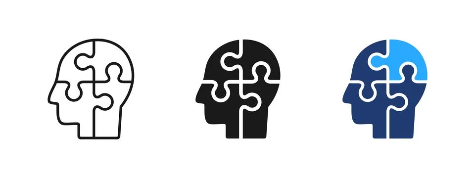 Human head puzzle icon representing brain, thinking and intelligence. Psych.. Stock Illustration
