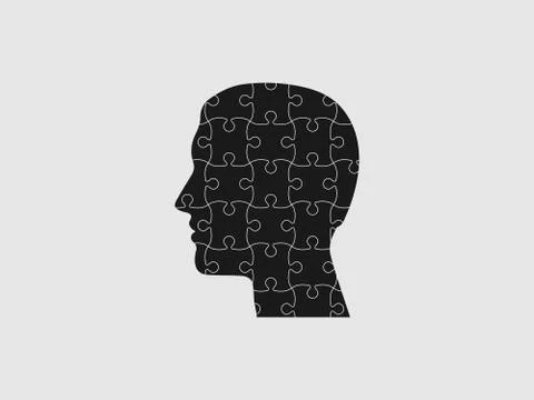 Human head, puzzle icon. Vector illustration, flat design. Illustrazione stock
