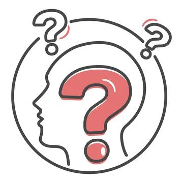 Human head with question marks Illustrazione stock