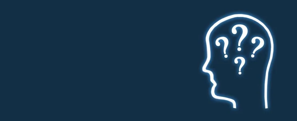 Human head with a question marks. Solving problem Illustrazione stock