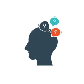 Human head with question marks symbol. FAQ concept. Stock vector illustration Stock Illustration